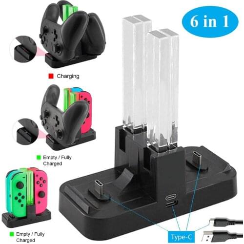 6 in 1 USB NS Charging Dock Station Holder Stand Bracket with LED Indication for Nintendo Switch Pro Joy-Con Controller Charger