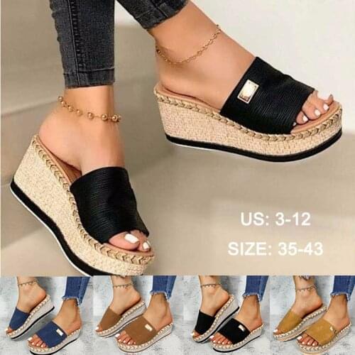 2021 Womens Sandal Wedges Heels Summer Thick Sole Bottom Casual Slides Sandals Ladies Shoes Woman Platform Mules Slippers