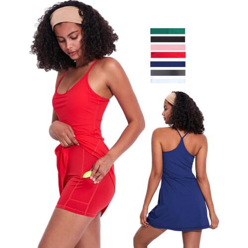 Women Athletic Dresses New Style Exercise Fitness Workout Sleeveless Tennis Dress with Built-in Shorts