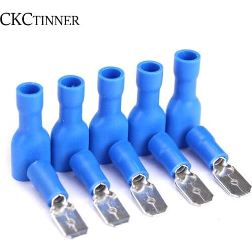 100pcs 50pcs FDFD2-250 MDD2-250 6,3mm azul 16-14AWG conector de Cableado aislado Terminal crimpado Spade