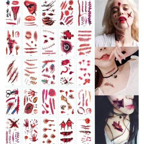 30pcs Blood Scar Design Decorative Arm Art Waterproof Halloween Fake Scab Horror Adult Tattoo Sticker Set Temporary Stickers U3