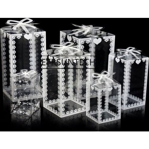 300pcs Transparent Clear Gift Candy Cake Box PVC Chocolate Bags Boxes Wedding Favor Party Event Decoration