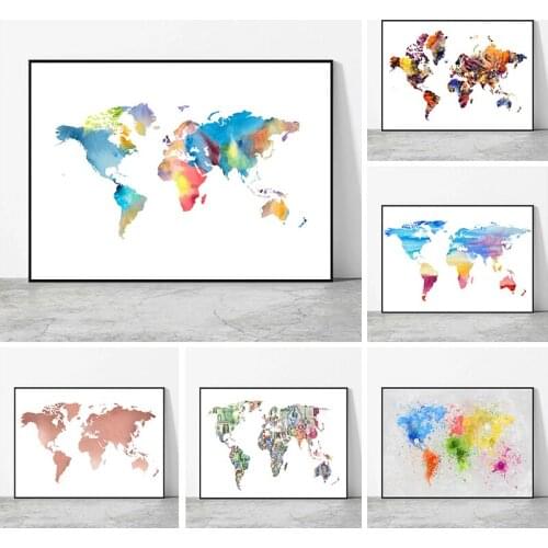 Abstract Colorful World Map Canvas Painting Nordic Posters and Prints Wall Art Pictures Cuadros for Living Room Home Decor