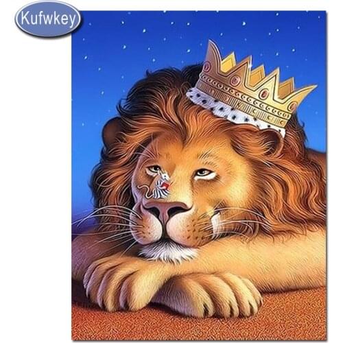 Diamond Embroidery animal"lion Crown King"5d diy Cross Stitch Diamond Painting sale full Square round Diamond cartoon new hot