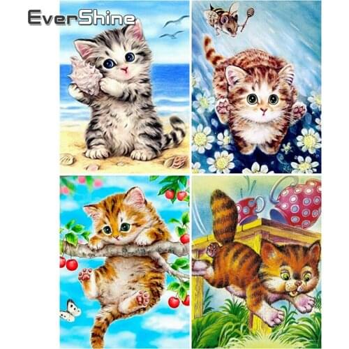 EverShine DIY Diamond Painting Cat Cartoon Rhinestone Cross Stitch Kit Diamond Embroidery Animal Crystal Mosaic Kid Hobby
