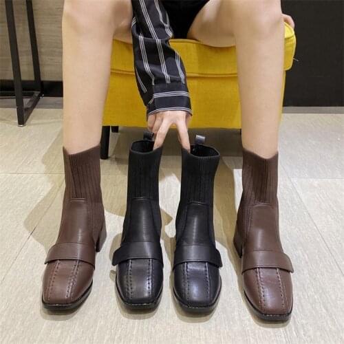 Martin Boots Womens British Style 2020 Spring Autumn Winter Korean Socks Ankle Boots Thick Heel Single Boots Ankle Boots