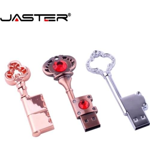 JASTER Fashion metal diamond heart shape key usb flash drive pendrive 4GB 8GB 16gb 32GB 64GB steel Memory stick Gifts