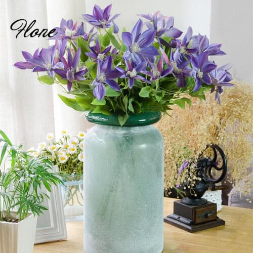 Flone 3 Branch European Artificial Clematis Flower Simulation Flower Bouquet Silk Flower Wedding Home Office Party Decor Floral
