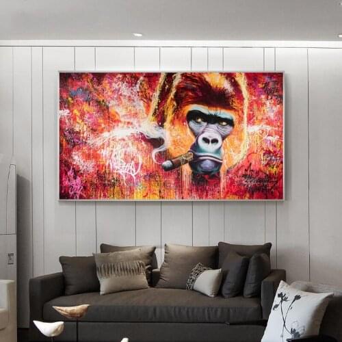 Graffiti Wall Art Smoking Orangutan Canvas Paintings on The Wall Posters and Prints Pop Art Animals Picture for Home Decoration