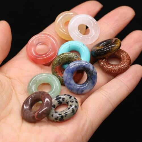 Natural Stone Circle Pendant Reiki Healing Tiger Eye Crystal Donut Charms Bead for Women Jewelry Making DIY Earring Necklace
