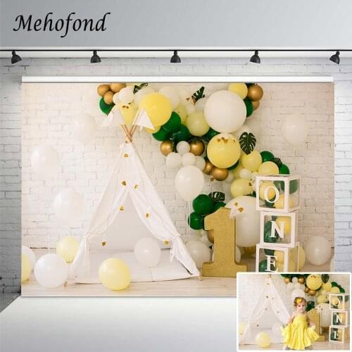 Mehofond 1st Photography Background Wild One Jungle Balloons Tent Newborn Baby Birthday Party Decor Backdrop Photophone Shoot
