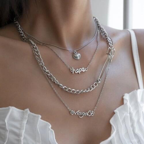 Retro Hip-hop Letter Hollow Love Metal Necklace Ins Temperament Simple Copper Bead Chain Necklace European and American Style