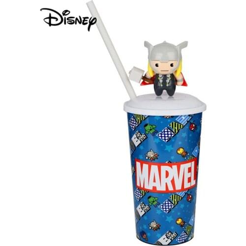 Disney Avengers 4 Straw Cup Marvel Multifunction Doll Cup Iron Man Glowing Cup Refrigerator Coke Cup