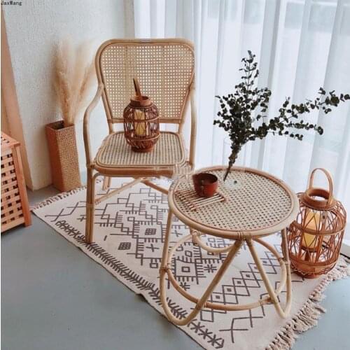 Fashion Dining Chair Rattan Chair Coffee Retro Home Creative Dining Chairs Handmade Real Rattan Simple Chair Bedroom Postmodern
