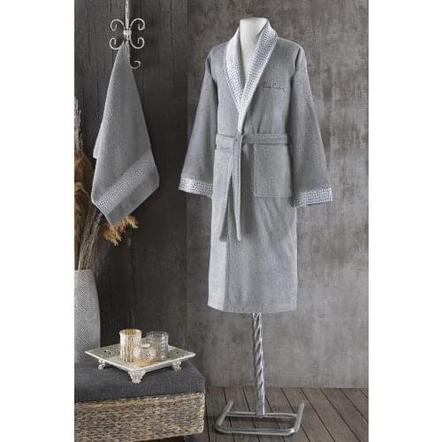Unisex Gray Stone Jacquard Male Bathrobe Set