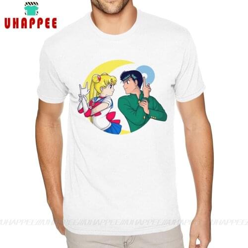 Cheap Yu Yu Hakusho Serena X Yusuke Tee Mens 5XL Short Sleeves Cotton White Crew Shirts