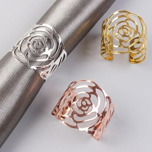 10PCS new napkin buckle gold and silver peony napkin ring Hotel home decoration napkin ring buckle