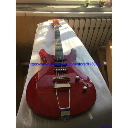 New Arrival Hot selling electric guitar,red see thru,customised fingerboard inlay and headstock shape.chrome parts,free Shipping