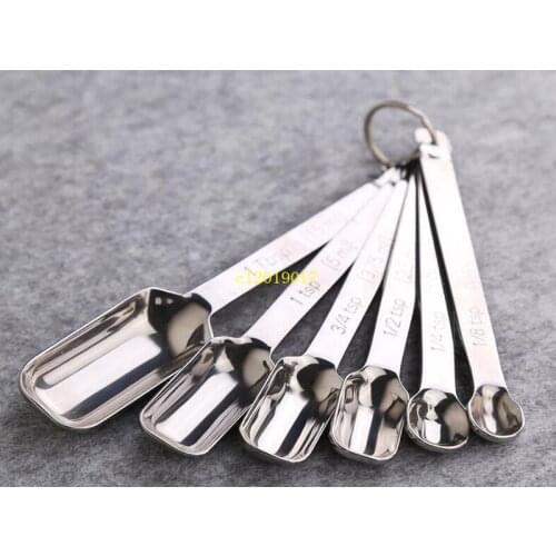 New Arrival Metal Stainless Steel Narrow Spice Measuring Spoons Nesting Set Of 6 Free Shipping