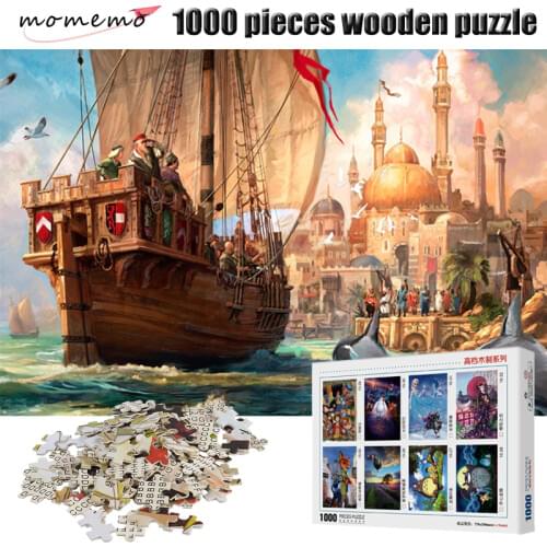 MOMEMO A Ship To Sail Adult Puzzles 1000 Pieces Wooden Puzzle Jigsaw Puzzle Games Landscape Puzzles Wooden Toy for Children Kids