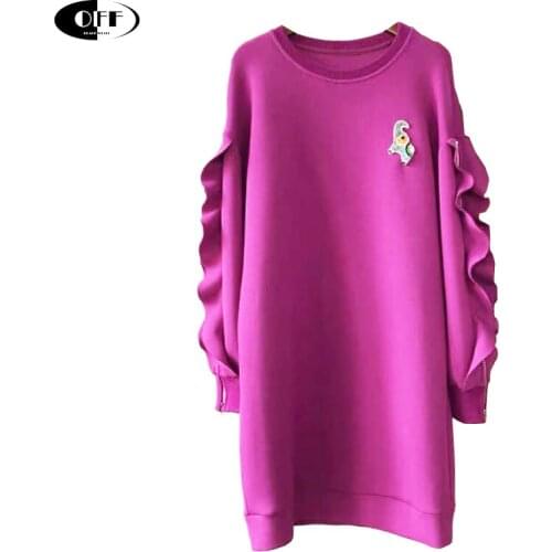 Casual autumn winter loose mini dresses for women long sleeve ruched ruffles o-neck zipper female mujer Korean dress clothes ZA