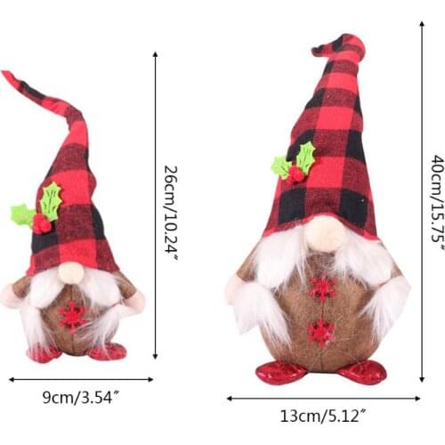 Handmade Christmas Elf Decoration Plaid Long Hat Gnome Swedish Tomte Doll Toy X4YD