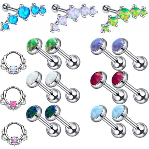 Opal Tragus Piercing Earring Stainless Steel Opal Cartilage Piercing Earring Rook Labret Piercing Daith Earring Jewelry Helix