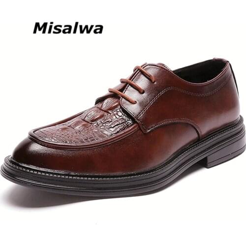 Misalwa Fashion Men Oxford Formal Shoes Spring Autumn Crocodile Pattern PU Artificial Leather Mens Dress Shoes Office