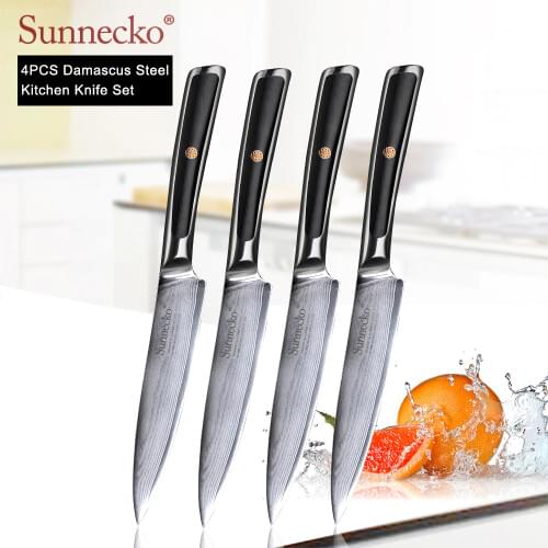 SUNNECKO 4 x 5'' Utility Knife Damascus Japanese VG10 Core Steel Blade Kitchen Knives High Quality Fruit Cutter Knife G10 Handle