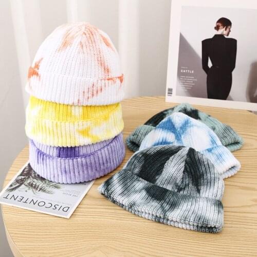 Tie-dyed Dome Knitted Beanie Hats Women Men Unisex Hip Hop Street Fashion Skullies Caps Landlords Hat Elestic Autumn Winter