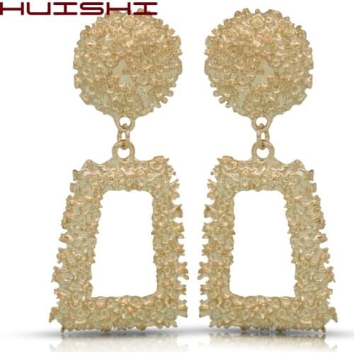 HUISHI Womens Earrings Big Geometric Earrings For Women Gold Hanging Dangle Big Drop Modern Female Jewelry Hanging Fashion