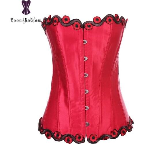 Satin Material Women Lingerie Bustier Slimming Body Shapewear Lace Trimmed Embroideried Vintage Corset 808