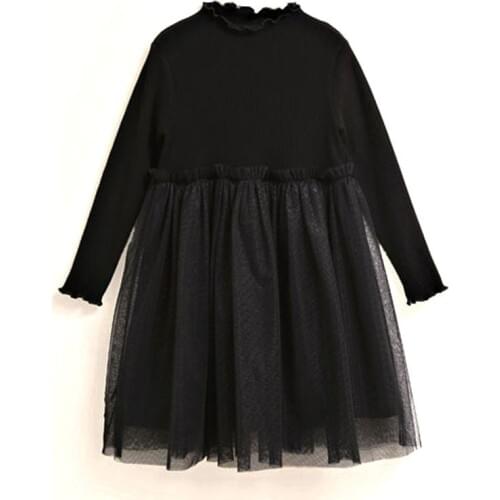 GGOGGIRI Brand New Big Girls Autumn Spring Voile Long-sleeve Black Patchwork Gauze Cotton Lining Quality Lovely Lady Dresses