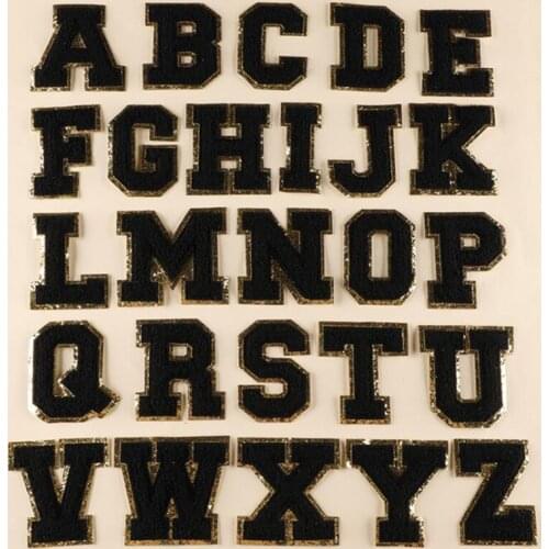 1Pcs Black Sequins English Alphabet Letter Towel Embroidered Name Patches For Clothing Stripes Stickers Badge Applique DIY Decor