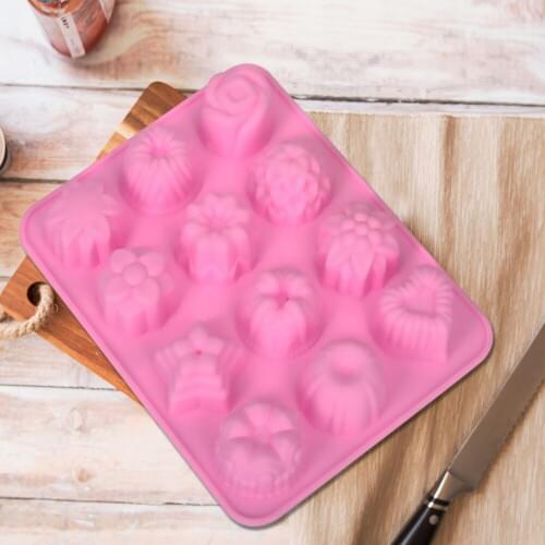 12 Flower and Grass Silicone Cake Molds, Different Flower Shape Silicone Pudding Jelly Molds, Handmade Soap Aromatherapy Molds