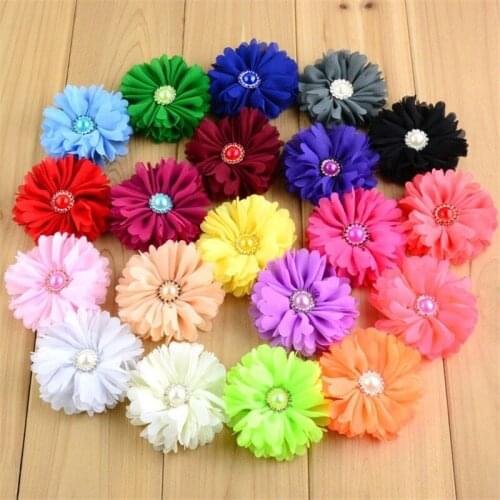 120pcs/lot 20 Color U Pick 2.56 Inch Chiffon Fabric Ballerina Flower With Pearl Bridal Wedding Applique Hair Accessories MH91