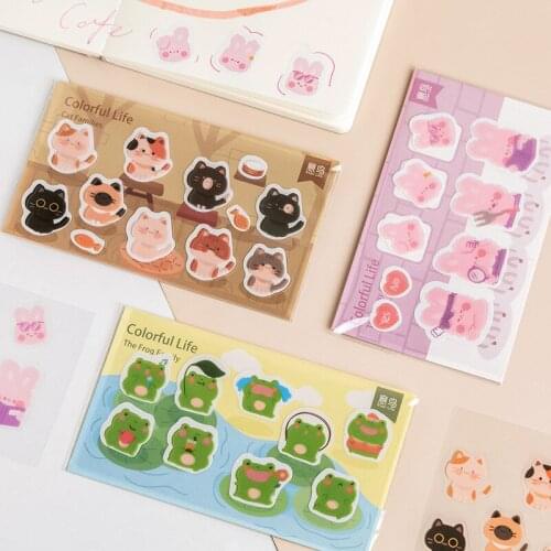 20 pcs stickers /Pack Kawaii Frog Cat Rabbit Cartoon Decorative Sticker Stick Label