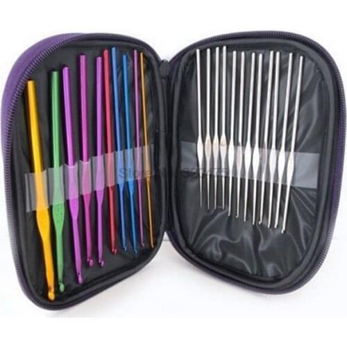 DHL 50set 22/set Multi-colour Aluminum Crochet Hooks Needles Knit Weave Craft Yarn Sewing Tools Crochet Hooks Knitting Needles