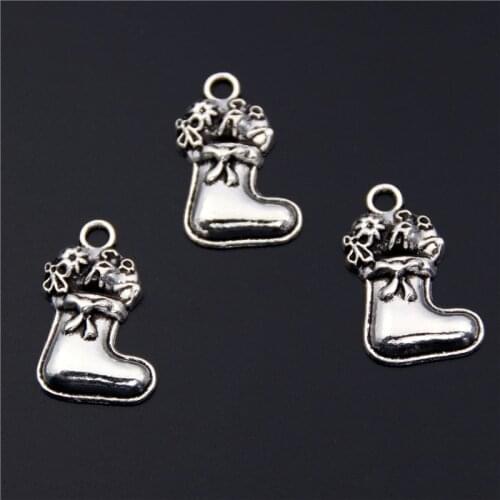 50pcs Silver Color Christmas Stocks Charms Pendants Jewelry Making DIY Handmade Craft A2464