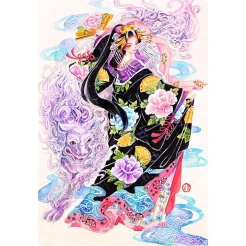 5D Diy diamond painting Japanese Geisha calligraphy full drill square round Mozaik puzzle diamond embroidery womenZP-001