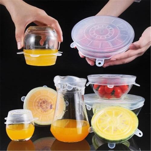 6Pcs Silicone Kitchen Universal Accessories Reusable Food Wrap Bowl Pot Cover Silicone Stretch Lids Cookware Cooking Tools Set