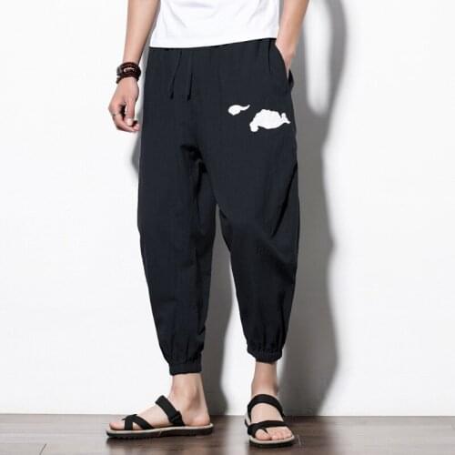 #8061 Summer Thin Cotton Linen Pencil Harem Pants Loose Casual Elastic Waist Plus Size 5XL Chinese Style Streetwear Embroidery