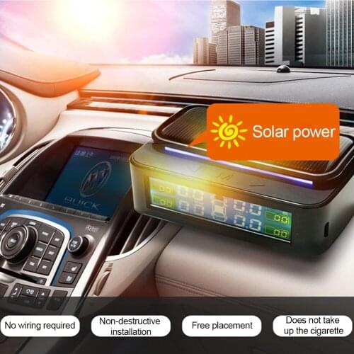 Ai CAR FUN Wireless TPMS Car Tire Pressure Monitoring System Solar Charging HD Digital LCD Display Auto Alarm System 4 Sensor