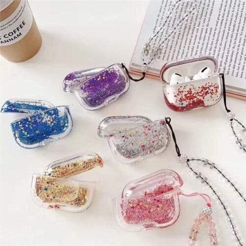 Quicksand Bling Stars Earphone Case For Airpods Pro Cover With Crystal Strap Bluetooth Earpods Airpods Pro Clear Charging Box
