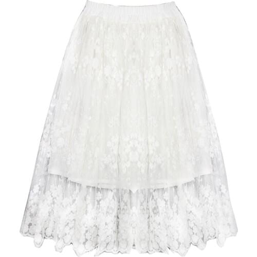 Flower Girl Long Tutu Skirt with Lace Trim Fancy Girls Princess White Wedding Party Skirts Kids Children Clothing