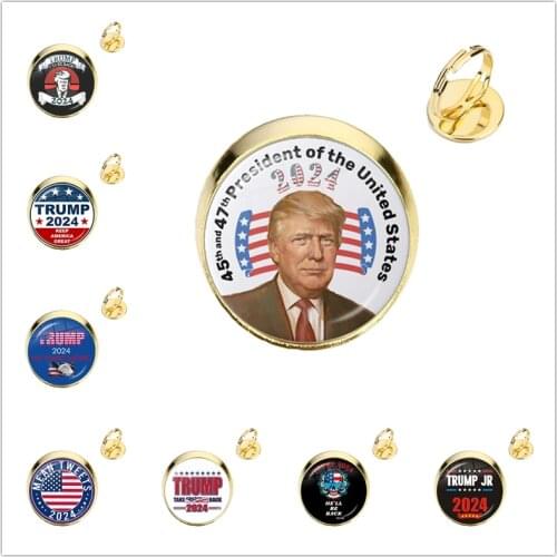 Donald Trump 2020 Collection Glass Cabochon Rings USA Flag Keep America Great Adjustable Rings Jewelry For Women Men Kids