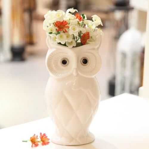 Porcelain Owl Figurine Vase Ceramic Jardiniere Handicraft Ornament Accessories for Home Decoration and Festival Embellishment