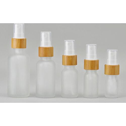 Frosted Glass Spray Bottle Fine Mist Atomizer Empty Travel Perfume Liquid Cosmetic Containers With Natural Bamboo Lid Pump Head