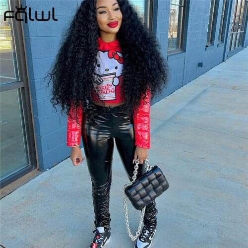 FQLWL Streetwear Faux Pu Leather Pants Women Trousers Black Khaki Skinny High Waist Pants Female Pleated Sexy Bodycon Pants 2021