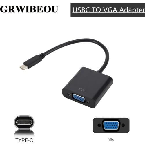 Grwibeou Type C to Female VGA Adapter Cable USBC USB3.1 to VGA Adapter for Macbook 12 inch Chromebook Pixel Lumia 950XL Hot Sale